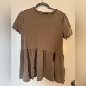 Zara Tan Short Sleeve Peplum Top